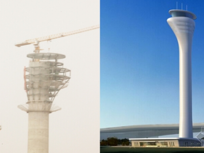 武汉机场T3空管塔台钢结构封顶