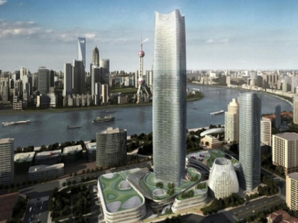 浦西第一高楼白玉兰广场结构封顶